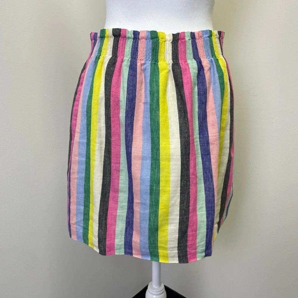 J.Crew Multi Color Striped Linen Blend Paperbag Waist Mini Skirt Size 8